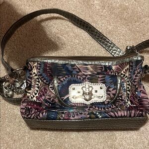 Kathy Van Zeeland Pink and Blue Shoulder Bag with Vibrant Design